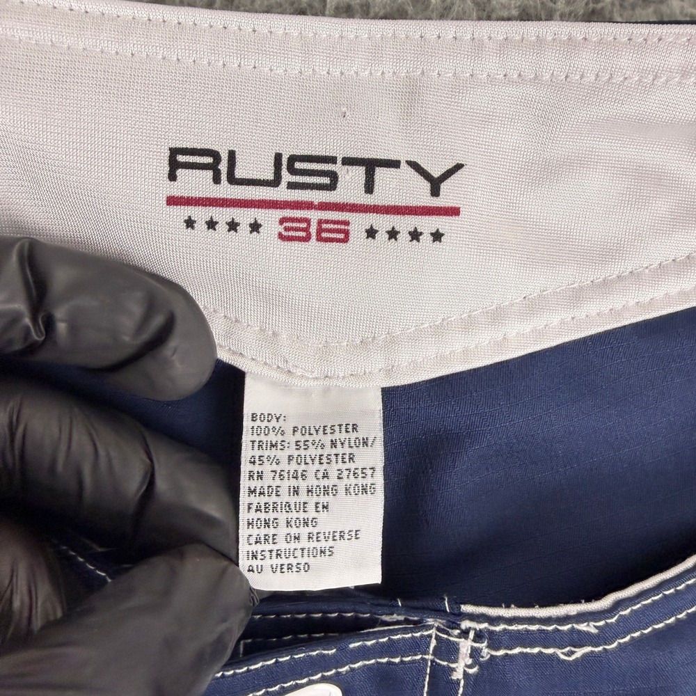 Rusty Board Shorts Mens 36 Navy Blue Vintage Ripstop Mesh Cargo Swim Trunks - Picture 11 of 13